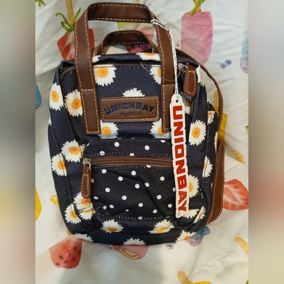 UNIONBAY Handbags - UNIONBAY Daisy And Polka Dot Print Mini Backpack Black White & Yellow NWT